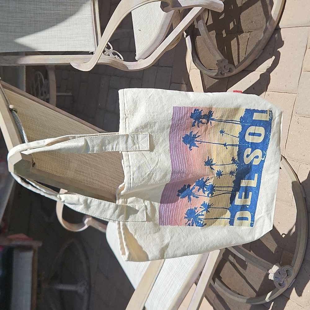 Del Sol Color Changing Palm Sunset Canvas Tote Beach Bag - cream to multicolor